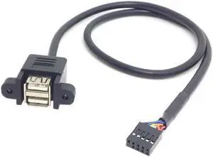 Stackable Dual USB 2.0 A Type Female to Motherboard 9 Pin Header Cable with Screw Panel Holes 50cm