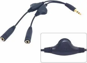 3.5mm Stereo Male to Double 3.5mm Female Audio Headphone Y Splitter Cable with Volume Control Switch