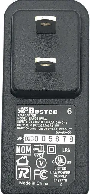 New Genuine Bestec AC/DC Adapter 12V 0.5A Power Supply EA0061WAA 5.0x2.1mm