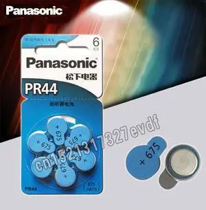 6PCS/LOT PR44 Hearing aid batteries for  675 A675 Deaf-aid Audiphone Cochlear Button Cell Batteries 11.6mm*5.4mm
