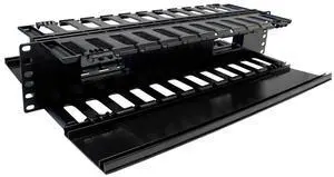 Horizontal Dual Large Finger Duct With Hinged Covers, 140-190 Cables, 2U, 19", Black Horizontal Dual Large Finger Duct With Hinged Covers, 140-190 Cables, 2U, 19", Black