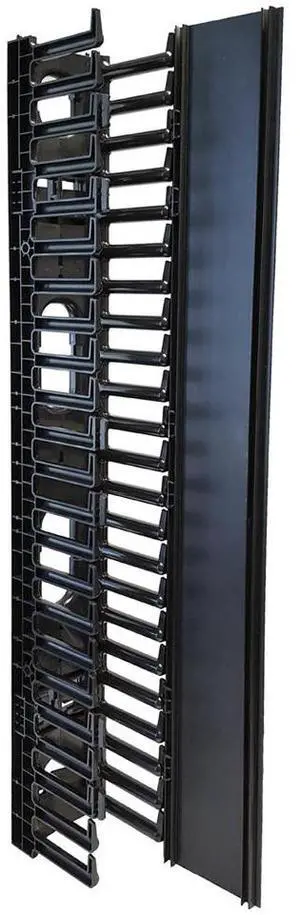 Vertical Large Finger Duct With Hinged Cover for Open Racks, 170-200 Cables, 22.5U, Black Vertical Large Finger Duct With Hinged Cover for Open Racks, 170-200 Cables, 22.5U, Black