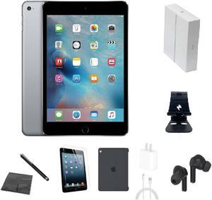Apple iPad Mini 2 A1489 (WiFi) 16GB Space Gray Bundle w/ Case, Box, Bluetooth Earbuds, Tempered Glass, Stylus, Stand, Charger