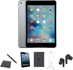 Apple iPad Mini 2 A1489 (WiFi) 16GB Space Gray Bundle w/ Case, Bluetooth Earbuds, Tempered Glass, Stylus, Charger
