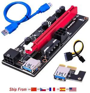 PCI-E pcie Riser 009S Express 1X to 16x Extender 60cm PCI E USB Riser 009S Dual 6Pin Adapter Card SATA 15pin for BTC Miner