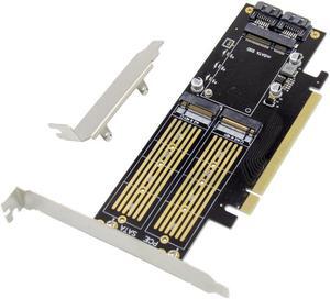 3 In 1 PCI-E 3.0 X16 to NGFF M.2 NVMe AHCI SSD Adapter Card For M Key B Key mSATA Solid State Drive With Dual SATA III Interface