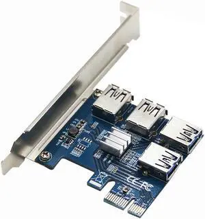 PCIE PCI-E PCI Express Riser Card 1 to 4 USB 3.0 Slot Hub Adapter 4-port Extender Card for WinXP/Win7/Win8/Win10