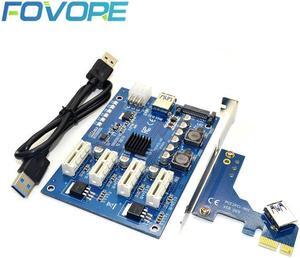 PCIE X1 to 4 PCI-E X16 Expansion Kit 1 to 4 Port PCI Express Switch Multiplier HUB 6pin sata USB Riser Card for BTC Miner Mining