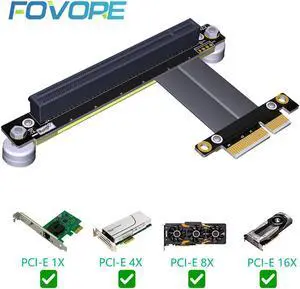 PCI Express PCI-E x4 To x16  Slot Riser Card Converter Extender Ribbon Adapter Extension Cable PCIe 16X 90 Degree +Magnetic Base