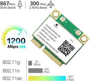 1200Mbps Wireless Mini PCI-E 7265AC WiFi Network Card 802.11ac BT4.2 PC Adapter Bluetooth 4.2 Wireless Network Card