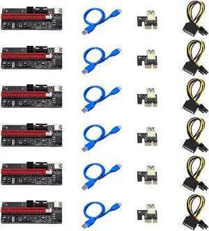 6pcs VER009 USB 3.0 PCI-E Riser VER 009S Express 1X 4x 8x 16x Extender Riser Adapter Card SATA 15pin to 6 pin Power Cable