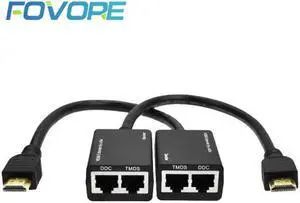 HDMI Over RJ45 CAT5e CAT6 UTP LAN Ethernet Extender Repeater Supports 1080p Resolution up to at least 100ft (30M) using CAT6 cab