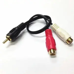Gold Rca male plug to 2 RCA female jack adapter cable  RCA Plug/2 RCA Jack cable 25CM