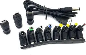 Universal Power Cable, USB to DC 5.5 * 2.1mm Jack 5V Charging Cord with 10 Selectable Connector Tips(5.5*2.5, 4.8*1.7, 4.0*1.7,