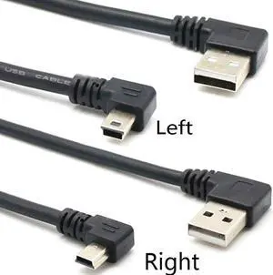 0.25m Left right  Mini USB B Type 5pin Male 90 Degree Left Angled to USB 2.0 Male Data Cable Black Color