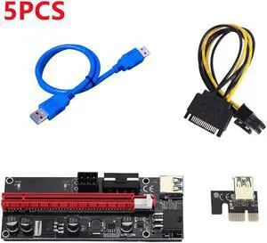 5Pcs est Ver009 Usb 3.0 Pci-E Riser Ver 009S Express 1X 4X 8X 16X Extender Riser Adapter Card Sata 15Pin to 6 Pin Power Cable
