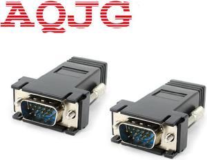 VGA Extender Male to LAN CAT5 CAT6 RJ45 Network Ethernet Cable Female Adapter Computer Extra Switch Converter Kit Black
