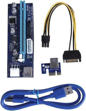 Pci-e Pci Express Riser Card 1x to 16x GPU USB 3.0 Extender Raiser X1 X16 Adapter SATA 6Pin Power Cable for BTC Mining Miner