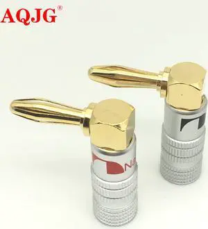 4PCS Gold-Plated 24K Banana Plugs Nakamichi Right Angle 4mm Banana Plug For Video Speaker Adapter Audio Wire Cable Connector