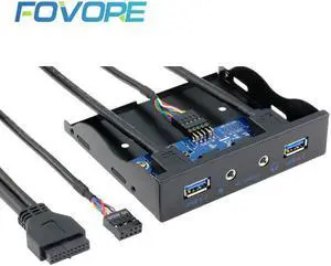 2 Port USB 3.0 Hub Splitter HD Audio 3.5mm Earphone Jack Mic Interface Front Panel Bracket Adapter for PC 20 Pin 3.5" Floppy Bay