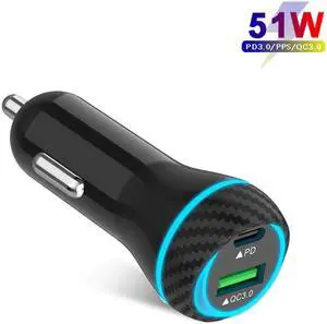 51W Fast Car Charger USB-C PPS/PD 33W/25W/20W Quick Charging Adapter For iPhone 12 Pro Max 11 XS Max SAMSUNG Note 20 S20+ QC3.0