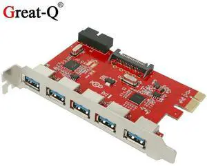 PCIE To  5 Ports USB3.0 PCI Experss Expansion Card With  19/20PIN SATA  Interface for Windows XP/7/8/8.1/10