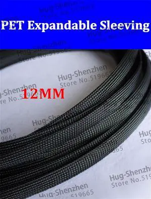 Black dia of 12mm 100M/lot DIY lightning resistance cable PET braided sleeving expandable for sale brand  top quality