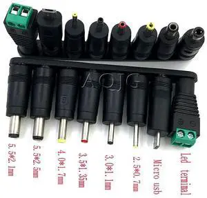 1 lot 8pcs DC Power Jack 5.5 x 2.1mm Female To 5.5*1.7mm 4.8 2.5 2.1 0.7 3.5 4.0*1.35mm micro usb termimal Male Plug