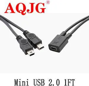 1pcs Mini USB 2.0 1 Female to 2x Mini USB Male Y Splitter Adapter Charger Cable Converter Cord 1ft