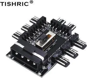 TISHRIC 1 to 8 3Pin 12V Fans Hub Splitter PC Computer Pwm Cable 4Pin Molex Cooler Cooling Speed Controller Adapter For Mining