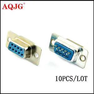 10pcs RS232 serial port connector DB9 female socket Plug connector 9pin copper RS232 COM socket adapter