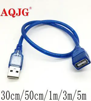 30cm High Speed USB 2.0 Extension Cable Transparent Blue Male To Female USB Extension Cord Copper Core USB Short Cable