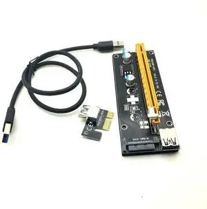 2017  60CM PCI Express PCI-E 1X to 16X Riser Card Extender PCIE Adapter + USB 3.0 Cable & 15Pin SATA to 4Pin IDE Power Cord