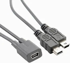 Mini USB 5Pin Female to mini usb 5pin male + mini USB male Y Splitter 1 to 2 Converter Charging Cable 30CM