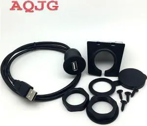 Black Useful USB M/F In Car Dash Mounting Panel Installation AUX Extension Adapter Cable Lead 1M Length