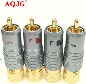 4pcs NAKAMICHI 10mm Gold Plated RCA Plug Locking Non Solder Plug RCA Coaxial Connector Socket Adapter factory