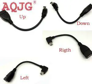 90Degree Up  Down Angled Mini USB Type B to USB Female OTG Cable 10cm short mini usb otg cable For Car Audio DVD GPS Left Right