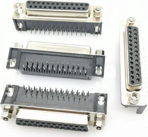 10Pcs DB25 female DR25 male D-sub Right Angle PCB Mount Double Row Pins Electrical Connector Socket With Screw Nuts