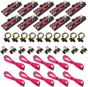 10pcs PCI-E pcie Riser 009 Express 1X 4x 8x 16x Extender PCIE USB Riser 009S GPU Dual 6Pin Adapter Card SATA 15pin for BTC Miner