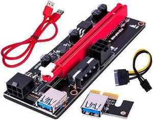 5Pcs PCI-E pcie Riser 009 Express 1X 4x 8x 16x Extender PCI E USB Riser 009S GPU Dual 6Pin Adapter Card SATA 15pin for BTC Miner