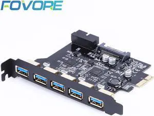 Super Speed PCI-E to USB 3.0 19-Pin 5 Port PCI Express Expansion Card Adapter SATA 19Pin Connector with Driver CD for Desktop