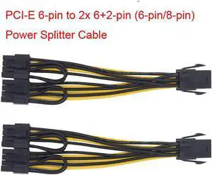 2PCS PCI-E 6-pin To 2x 6+2-pin (6-pin/8-pin) Power Splitter Cable PCIE PCI Express Extension Cable 6-pin PCI-Express Power Cable