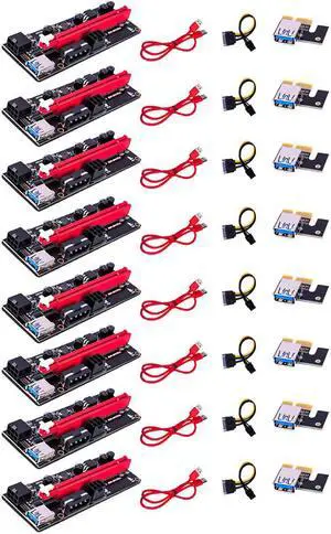 8pcs est VER009 USB 3.0 PCI-E Riser VER 009S Express 1X 4x 8x 16x Extender pcie Riser Adapter Card SATA 15pin to 6 pin Power