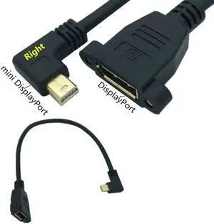 Gold mini DisplayPort Male Left / Right / Up / Down 90 angle to DisplayPort Female panel mount DP Extension Cable 0.3m