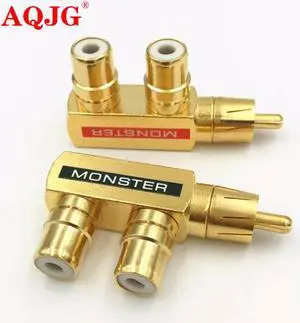 10pcs  Gold Plated AV Audio Splitter Plug RCA Adapter 1 Male to 2 Female Connector