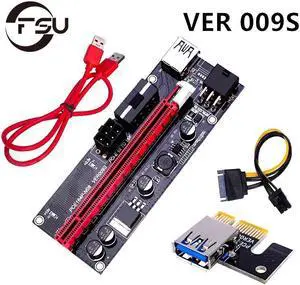 VER 009S PCI-E 1X to 16X LER VER009S Riser Card Extender SATA 15pin PCI Express Adapter 60cm USB 3.0 Cable Power For BTC Mining