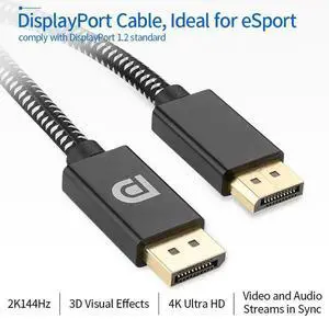 DisplayPort to DisplayPort Cable Nylon Braided Aluminum Shell 4K@60Hz 2K@144Hz DP 1.2 Cord DisplayPort to DisplayPort Cable Nylon Braided Aluminum Shell 4K@60Hz 2K@144Hz DP 1.2 Cord