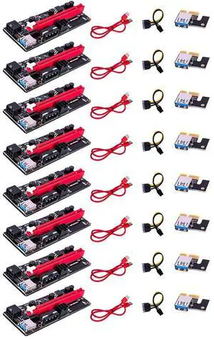 8pcs est VER009 USB 3.0 PCI-E Riser VER 009S Express 1X 4x 8x 16x Extender Riser Adapter Card SATA 15pin to 6 pin Power Cable