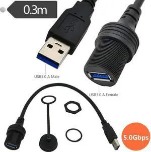 USB3.0 A Male to A Female AUX Flush Panel Mount Extension Cable for Car Truck Boat Motorcycle Dashboard