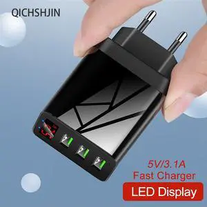 3.1A Quick Charge 3.0 LED Display 3 Ports USB Phone Charger Fast Charging Adapter For iPhone 11 Samsung S20 Charger EU Plug Wall